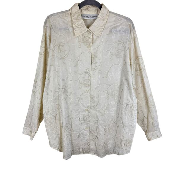 Kathryn Deene Vtg Cream Embroidered Long Sleeve Cotton Button Up Blouse Sz 14 16 - Picture 1 of 6